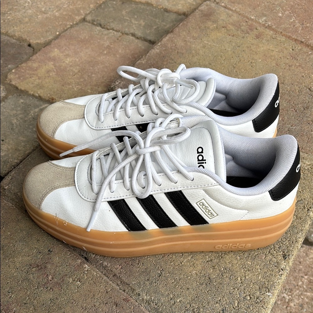 Adidas Women’s White & Black Court-Style Sneakers with Gum Sole